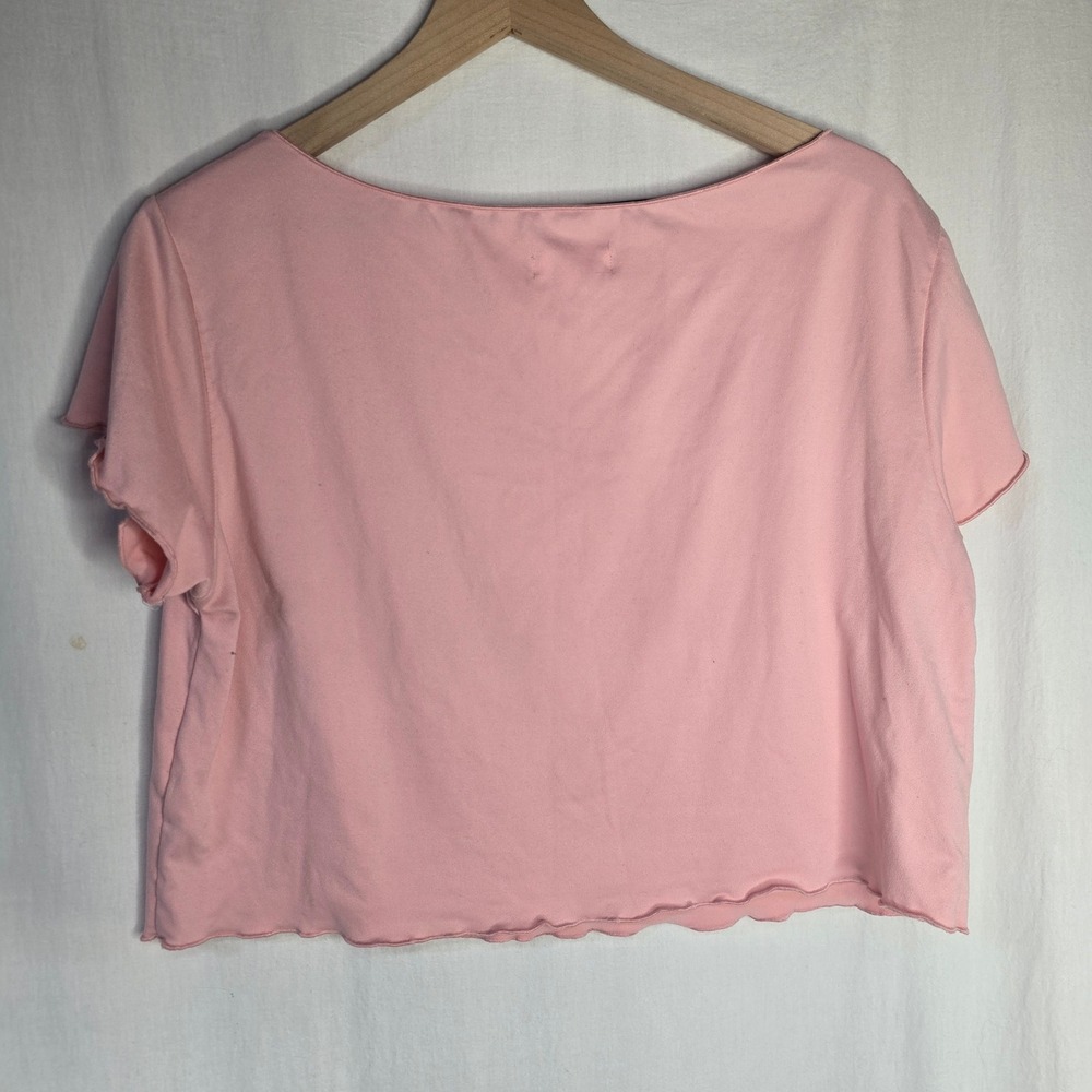 Colsie Lettuce Edge Crop T-Shirt Womens Small Pink Cotton Blend Coquette Basic - Picture 3 of 3